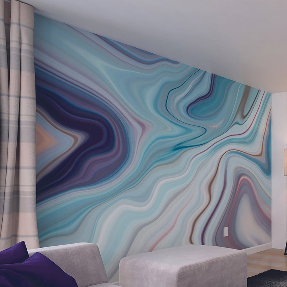 Origin Murals Marbled Ink Blue Wall Mural Image 1
