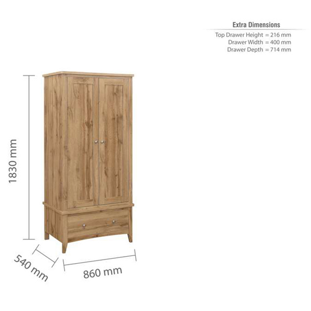 Hampstead 2 Door Single Drawer Wooden Wardrobe Image 9
