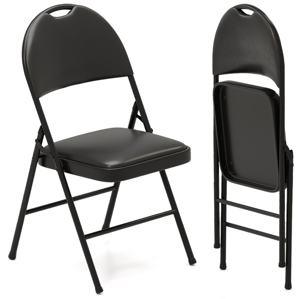 Costway Set of 2 Black Folding Chairs Padded Chairs with Carry Handle Image 3