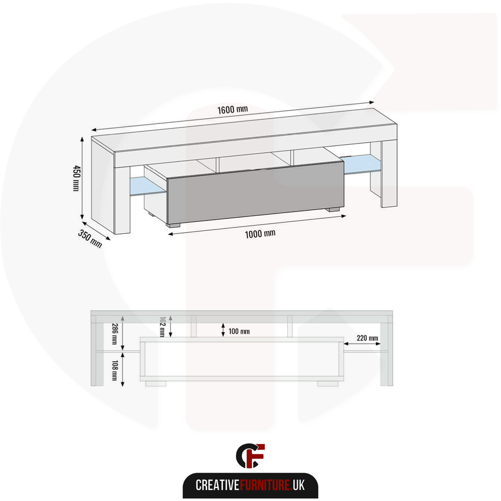 Creative Furniture Aria White and White Gloss Single Door 3 Shelf TV Unit with LED Image 8