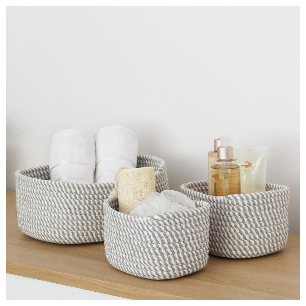 JVL Edison Rectangular Cotton Rope Storage Basket 3 Pack Image 2