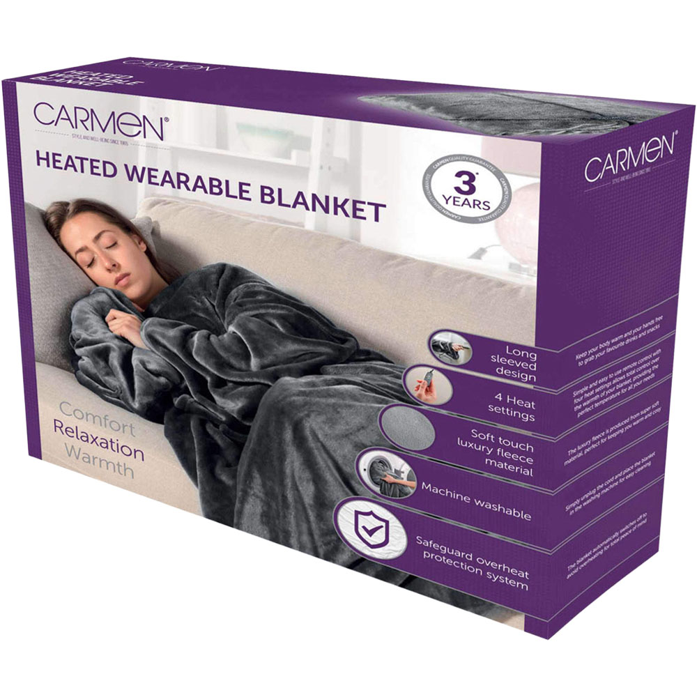 Carmen Grey Fleece Heated Wearable Blanket 183 x 155cm Image 2