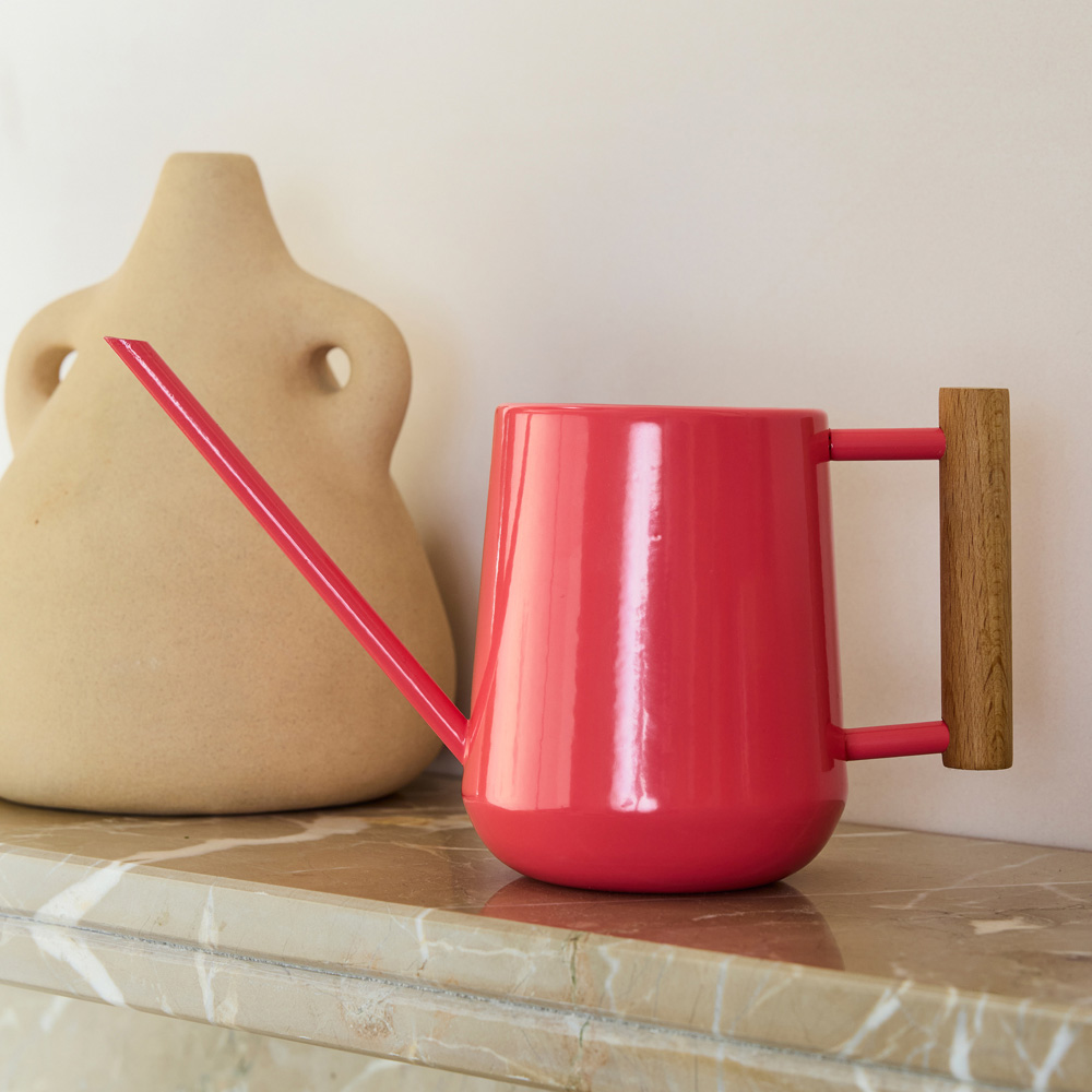 Burgon & Ball Coral Steel Indoor Watering Can with Beech Wood Handle 700ml Image 2