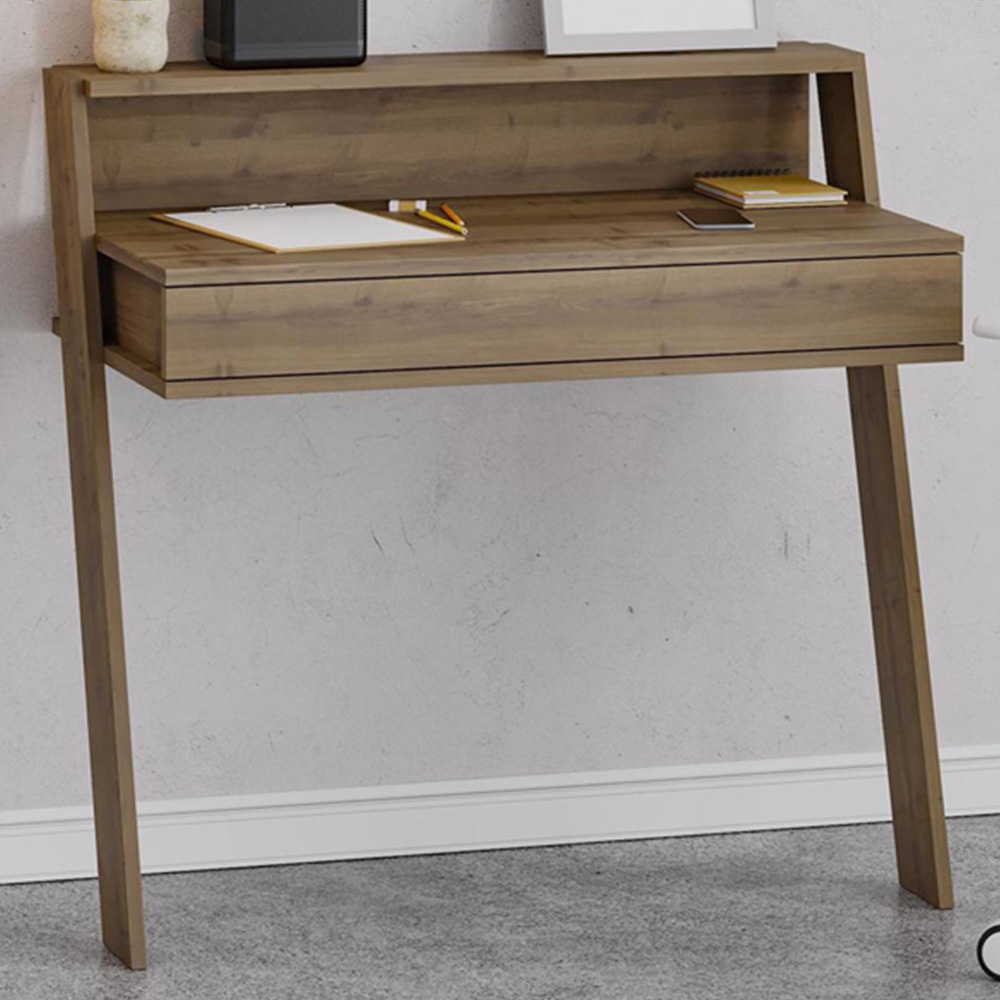 FWStyle Cowork Single Drawer Single Shelf Dark Oak Wall Mounted Desk Image 1