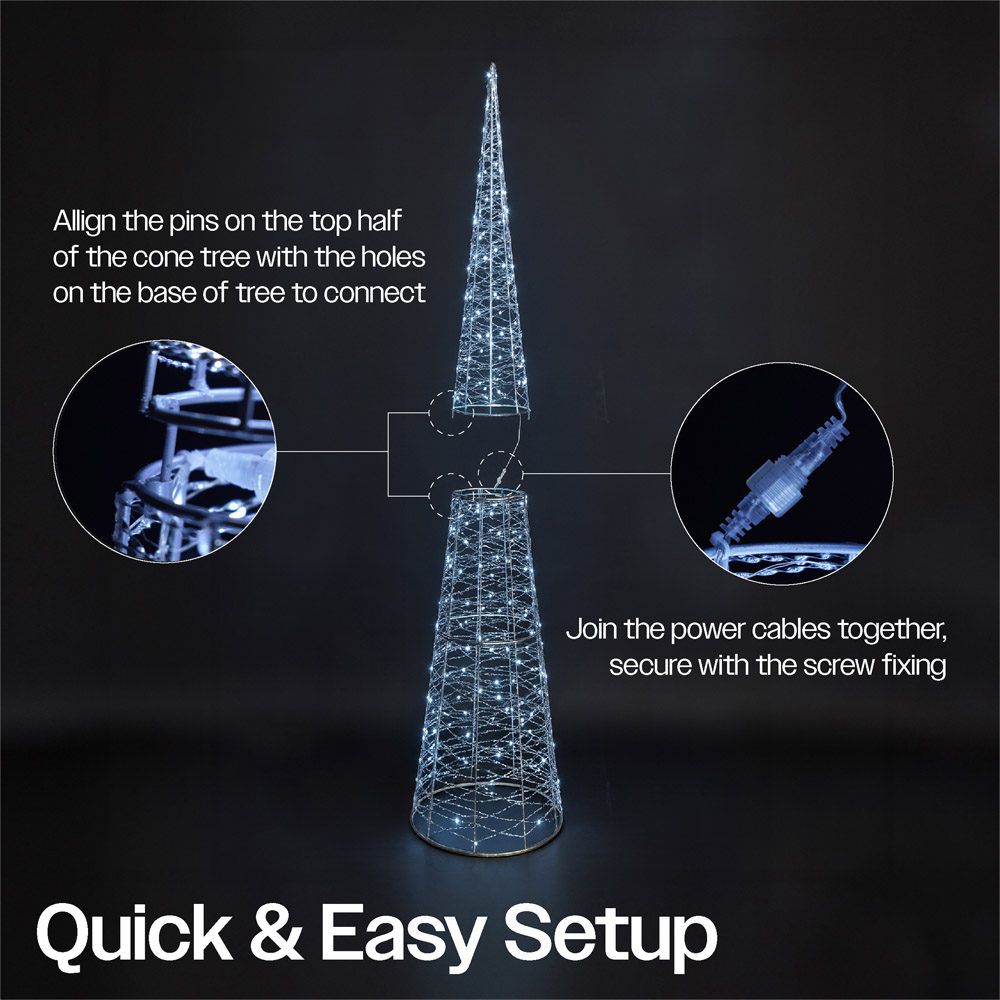 Xmas Haus Silver 350 White Micro LED Cone Shaped Light Tower 3ft Image 4