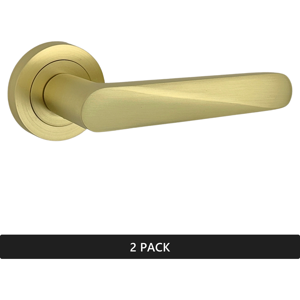 AXS Hardware Detroit Satin Brass Door Handles on Rose 2 Pack Image 5