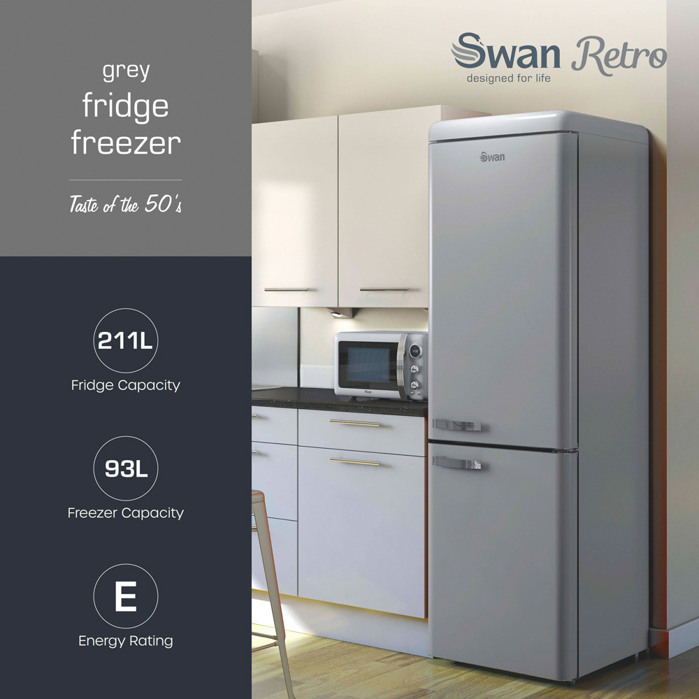Swan Retro SR11020GRNE Grey 70/30 Compact 304L Fridge Freezer Image 2