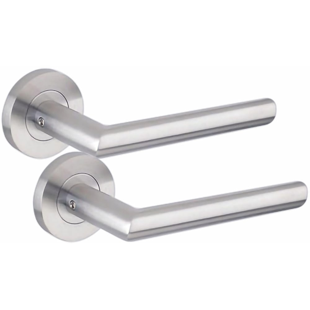 Golden Grace Mitred Satin Nickel Bathroom Door Handle Pair with Mortise, Hinges and Thumbturn 64mm Image 3
