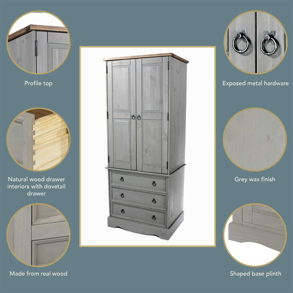 Core Products Corona 2 Door 3 Drawer Grey Wardrobe Image 7