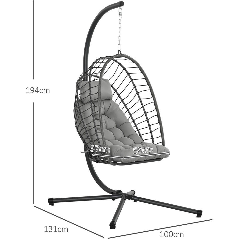 Outsunny Grey Rattan Swing Egg Chair with Cushions Image 7