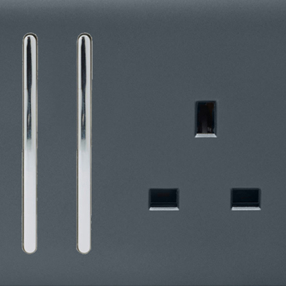 Trendi Switch 2 Gang Long Switch Warm Grey Plug Socket 5 Pack Image 2