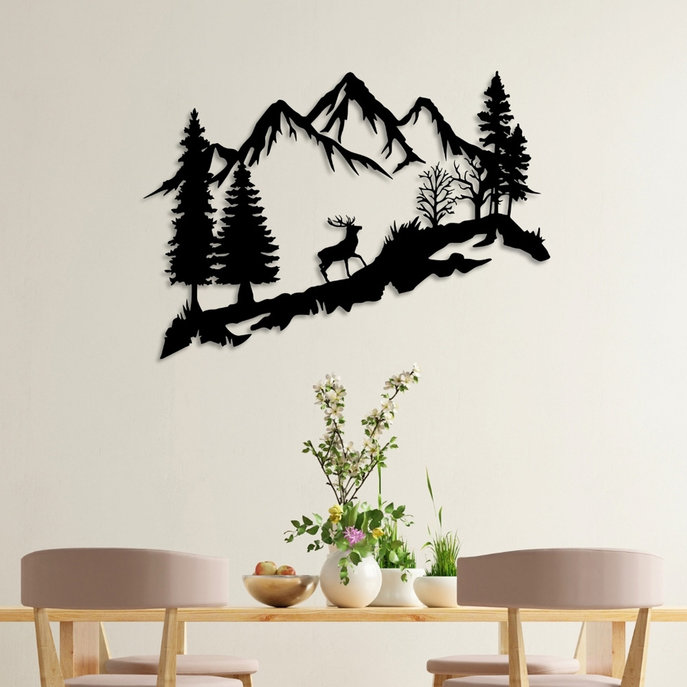 Decortie Mountain Peak and Forest Silhouette Metal Wall Decor Image 3