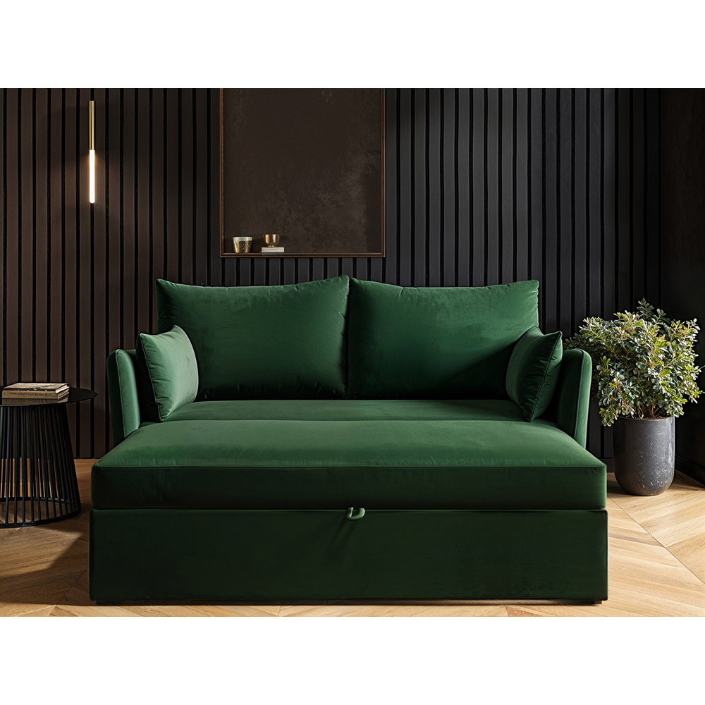 Solace+Co Skyler 2 Seater Bottle Green Velvet Sofa Bed Image 5