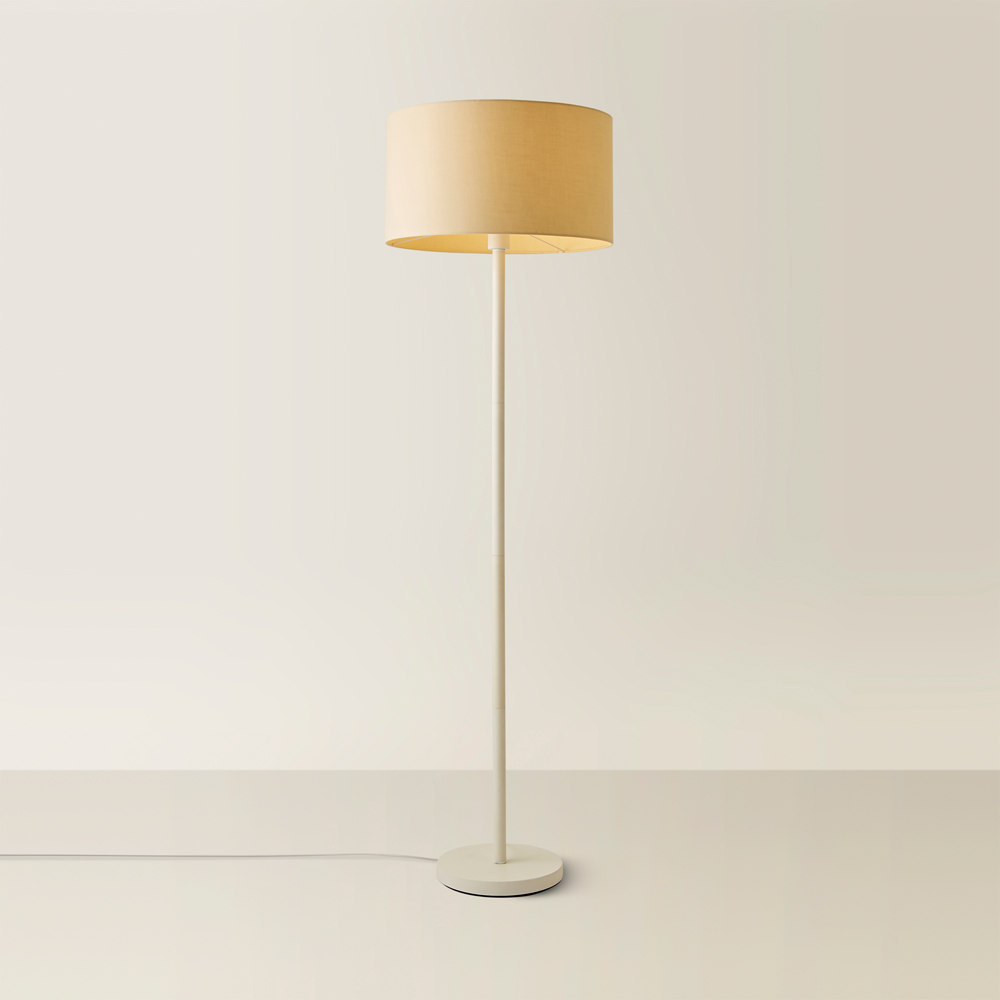 ValueLights Charlie Cream Drum Shade White Floor Lamp and Bulb Image 5