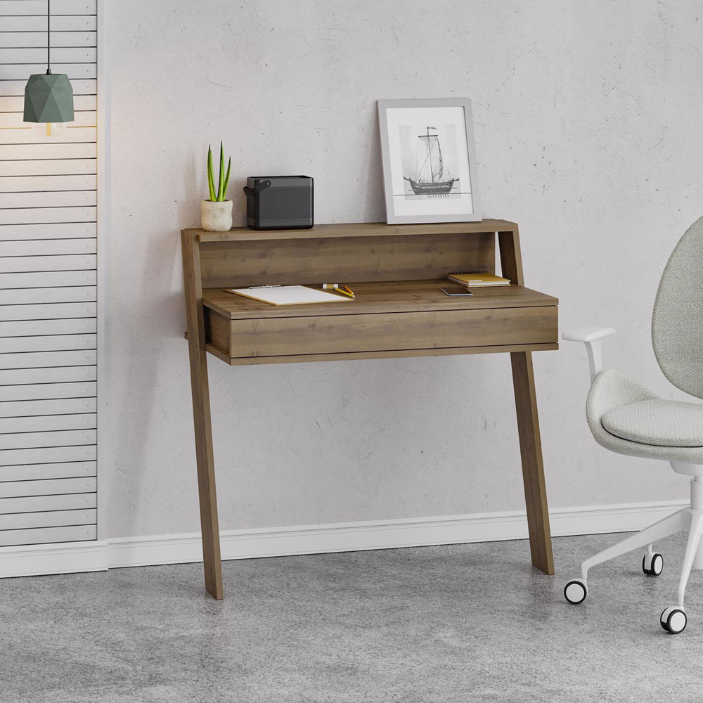 FWStyle Cowork Single Drawer Single Shelf Dark Oak Wall Mounted Desk Image 5