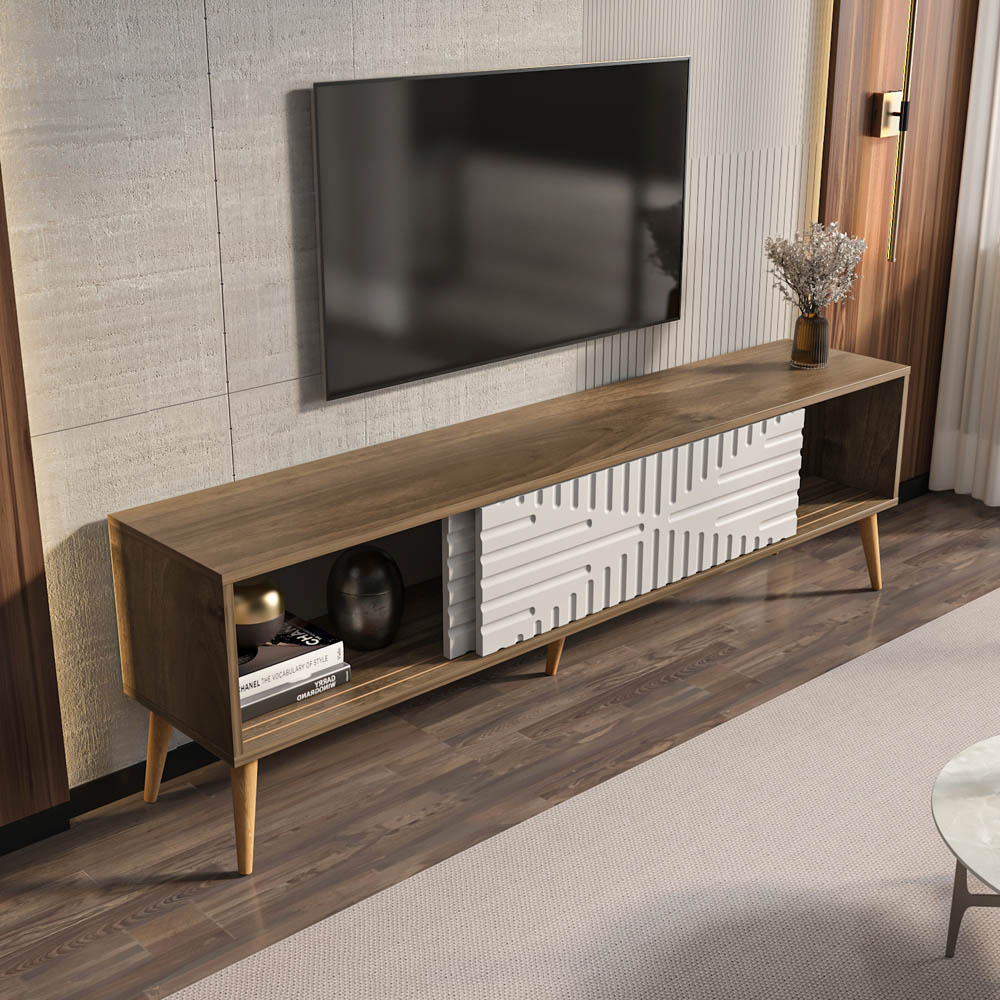 Decorotika Riso 2 Sliding Door Walnut and White TV Unit Image 3