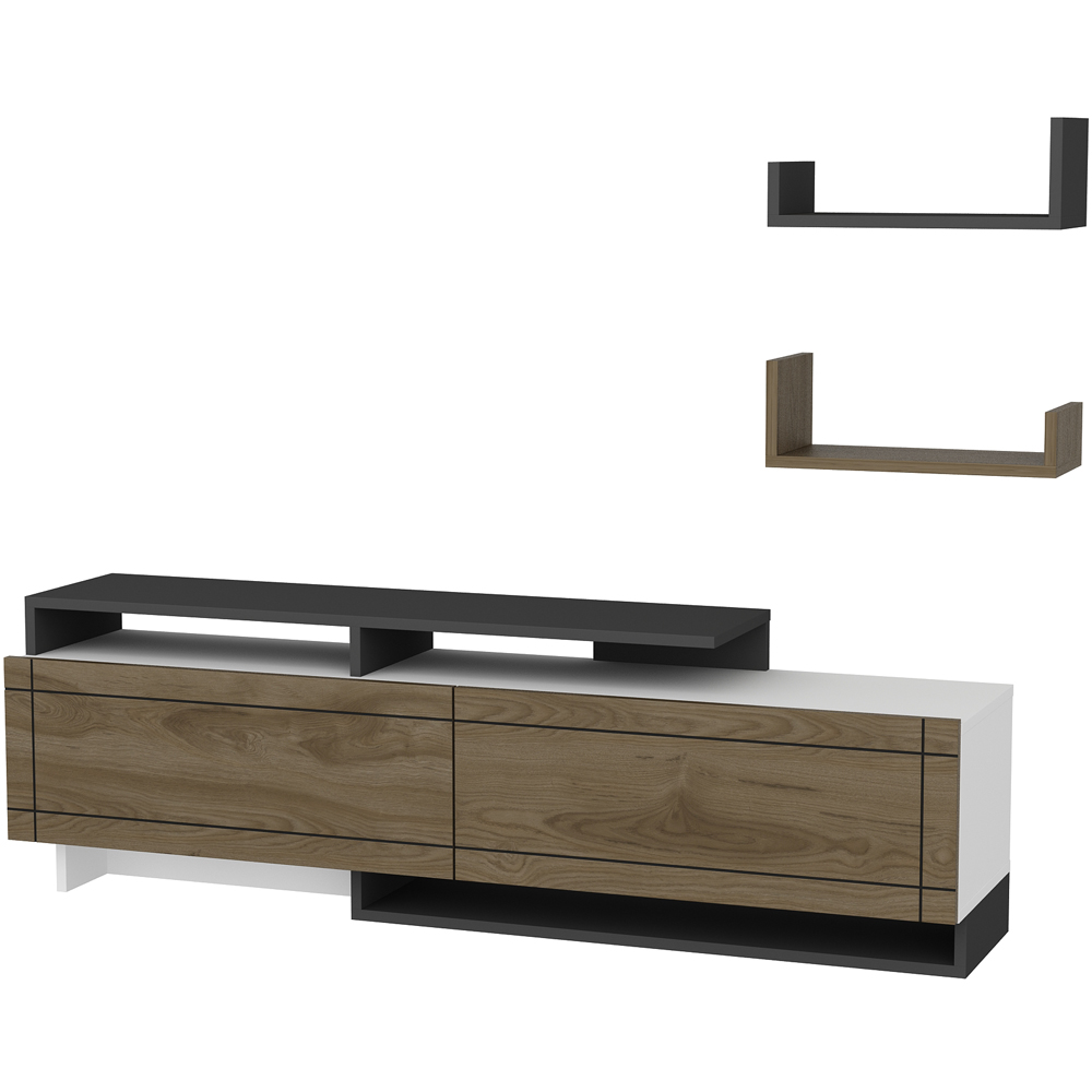 Decorotika Tamy 2 Door 2 Shelf White, Walnut and Anthracite TV Unit Image 3