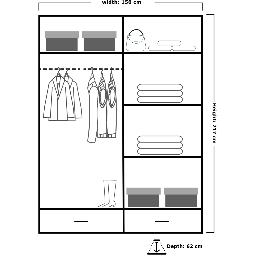 M N Furniture Seliyaa 2 Door 2 Drawer Grey High Gloss Sliding Door Wardrobe 150cm Image 5