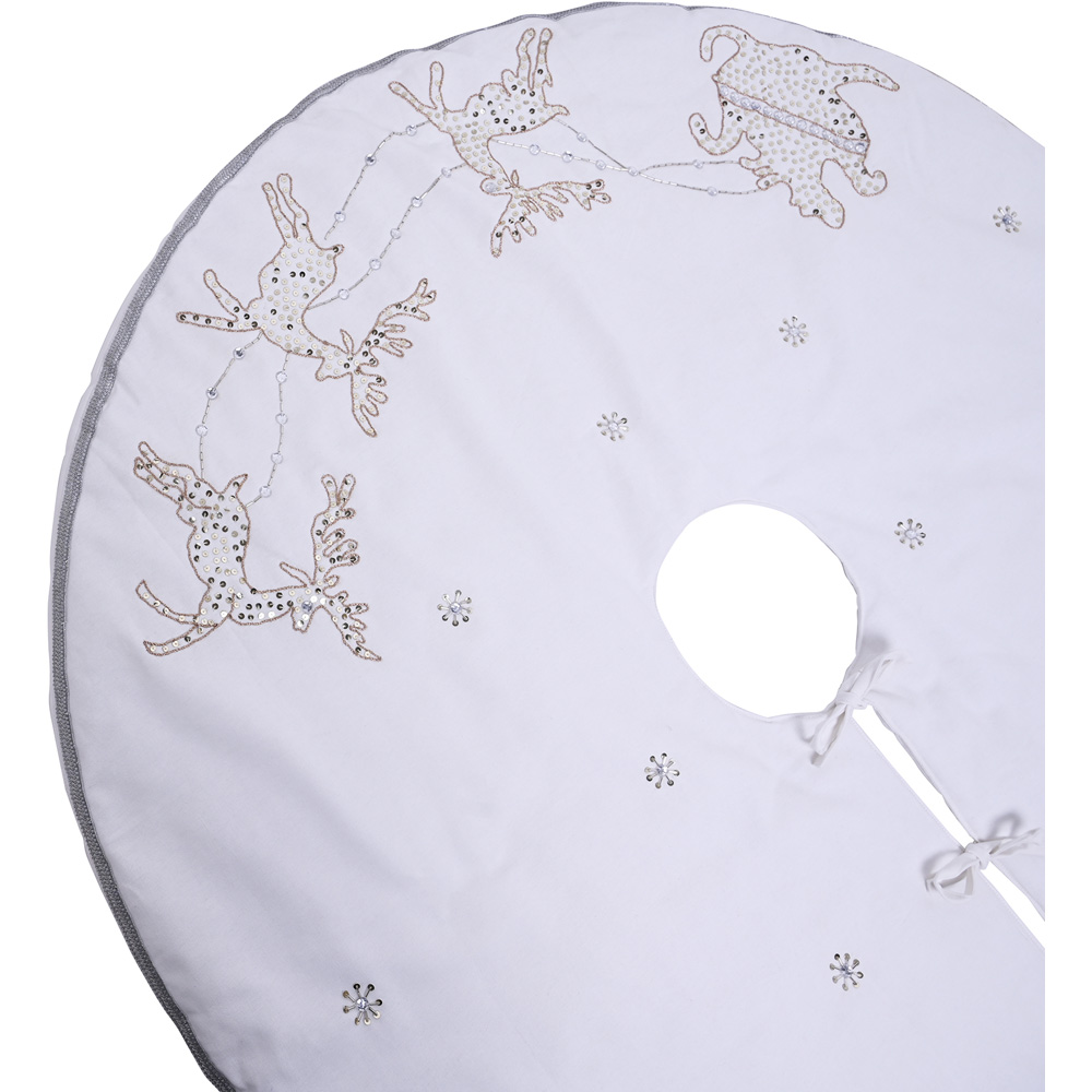 The Christmas Gift Co White Reindeer Hand Embellished Tree Skirt Image 2