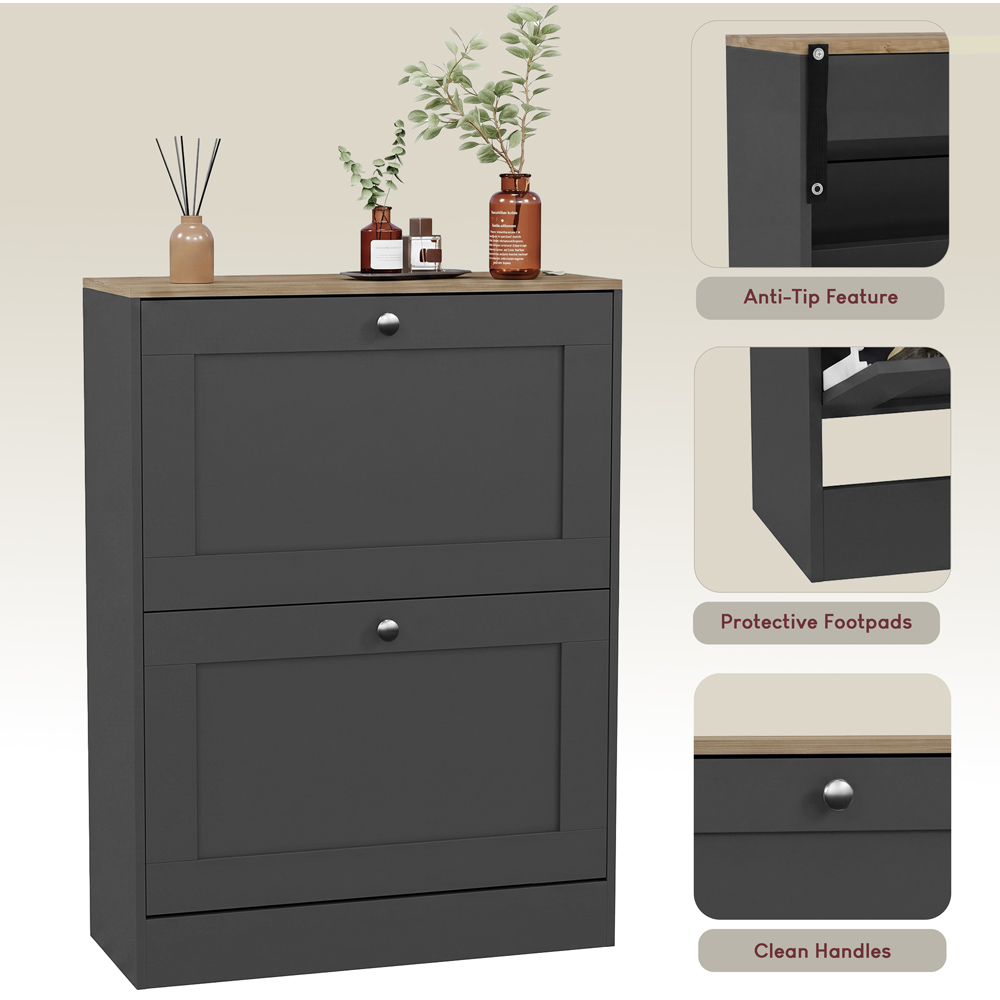Vida Designs Altino 2 Flip Down Drawer Charcoal Grey and Oak Shoe Cabinet Image 5