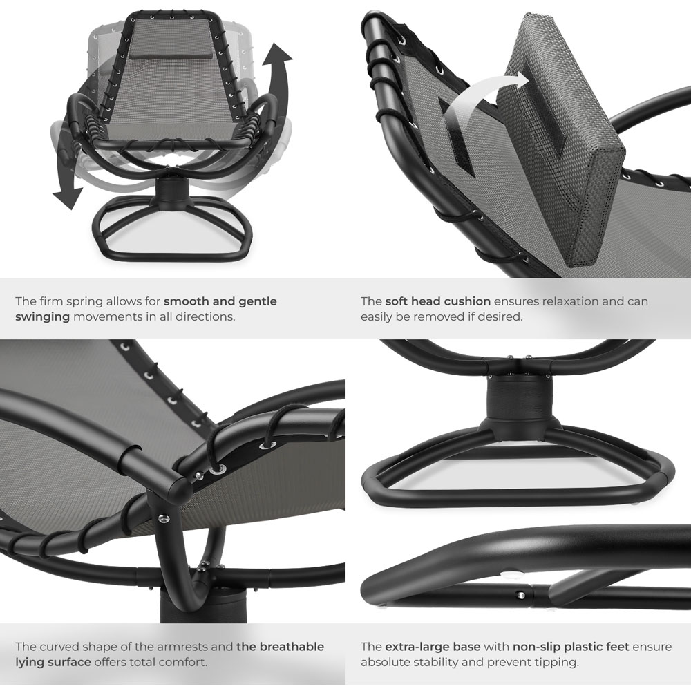 tectake Toulon Grey Ergonomic and Rocking Sun Lounger Image 5