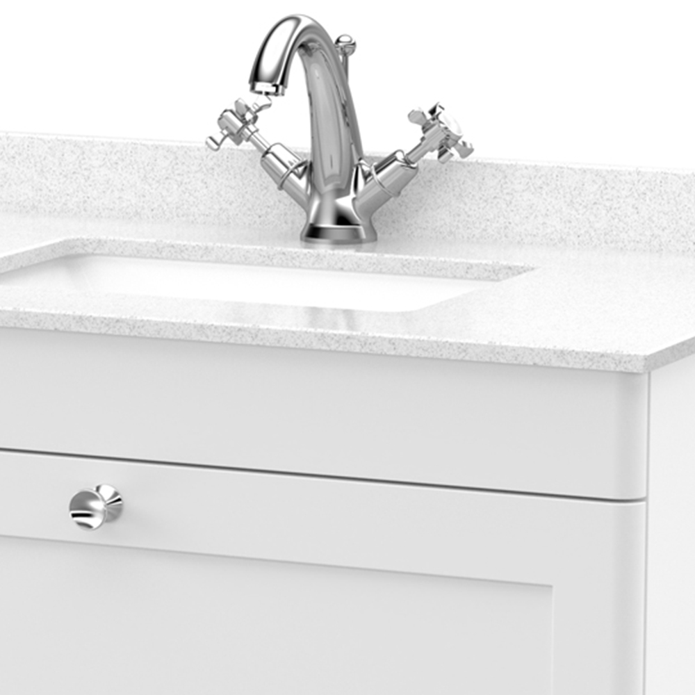 nuie Classique Single Drawer Satin White Wall Hung Unit and 1 Tap Hole Marble Top Square Basin 800mm Image 2