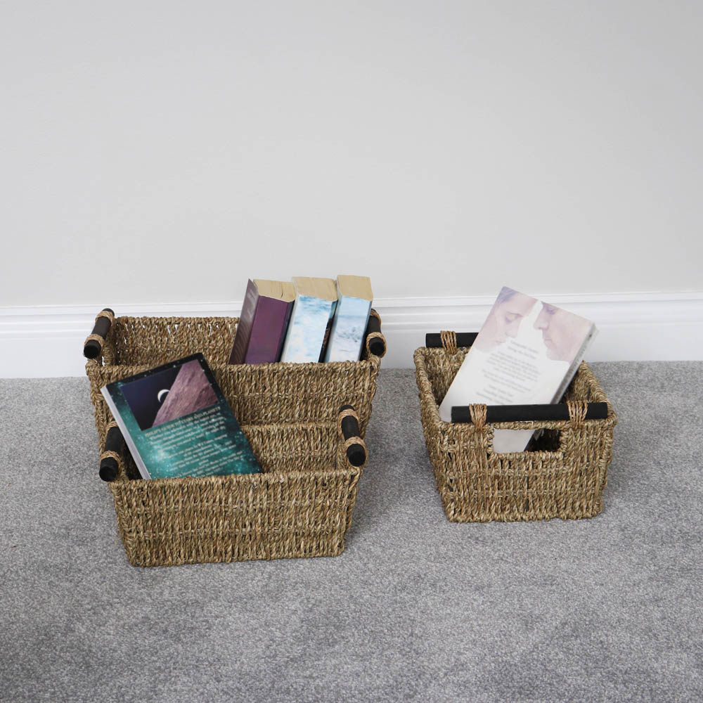 JVL Seagrass Tapered Storage Baskets with Handles 3 Pack Image 7