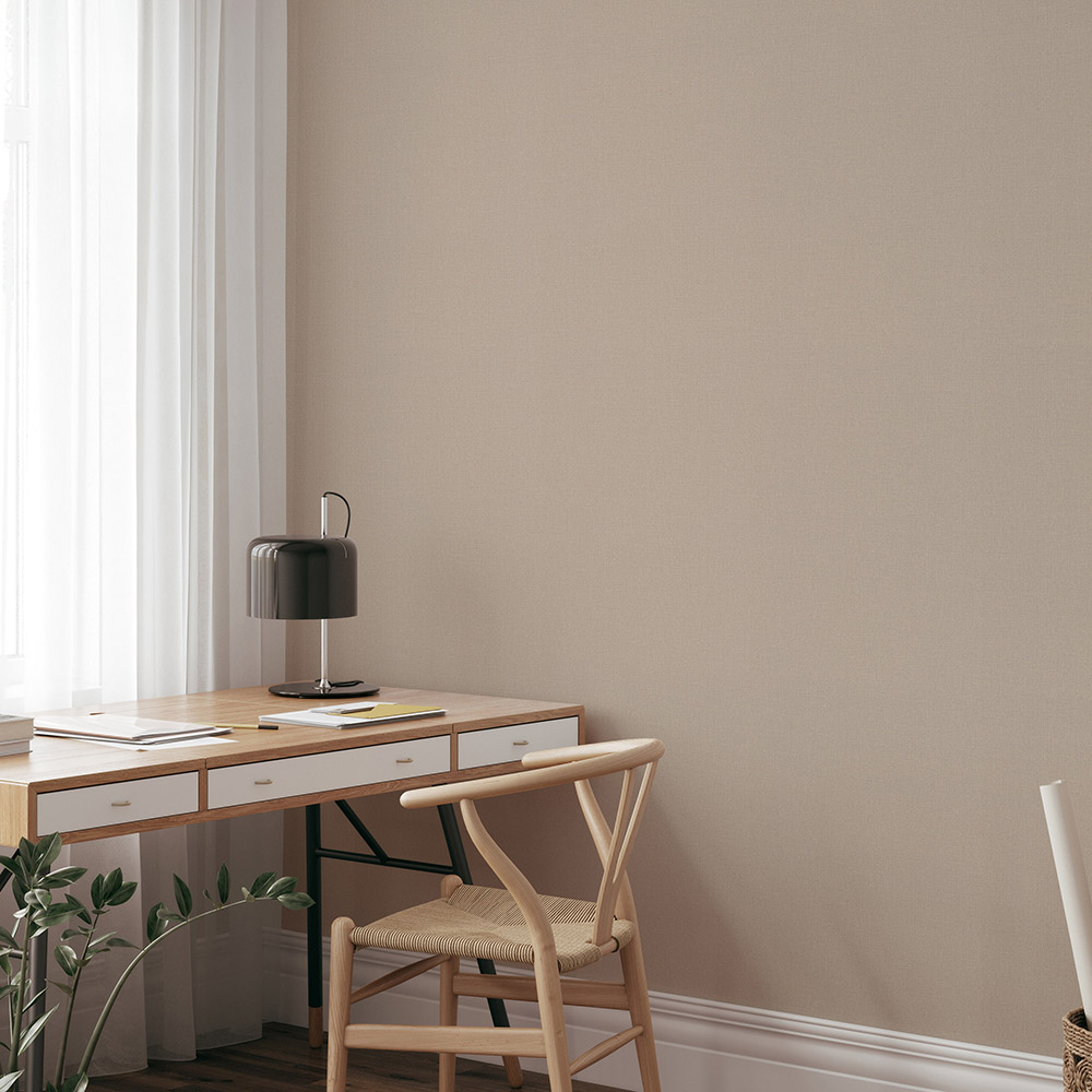 Elle Decoration Luxury Plain Beige Woven Vinyl Wallpaper by Erismann Image 2