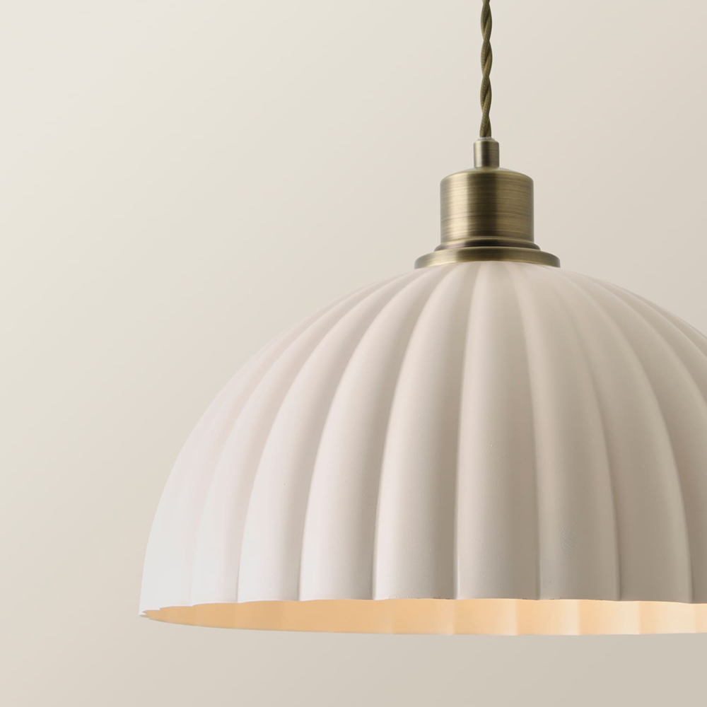 ValueLights Bourton Cream Ribbed Dome Shade Brushed Gold Ceiling Light with Bulb Image 4