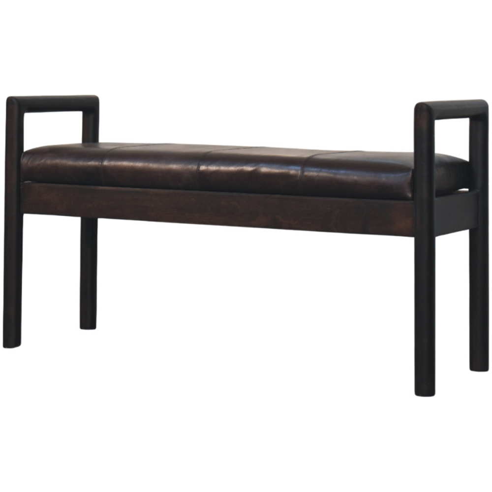 Artisan Furniture Black Upholstered Solid Wood Gridline Bench Image 3