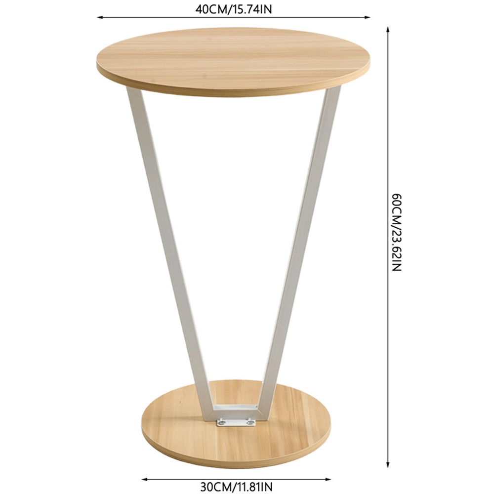 Living and Home Light Walnut Round Side Table with White Steel Frame Image 9