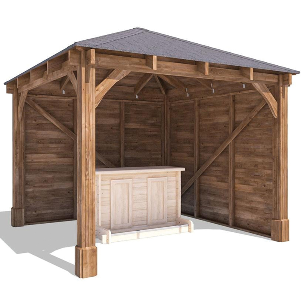 Dunster House Leviathan 3 x 3m Brown Log Bar Garden Gazebo with Heavy Duty Roof Shingles Image 2