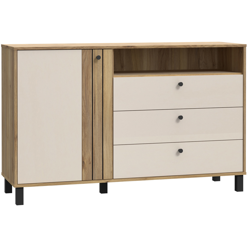 Florence Grafton Single Door 3 Drawer Single Shelf Cream and Oak Sideboard Image 2