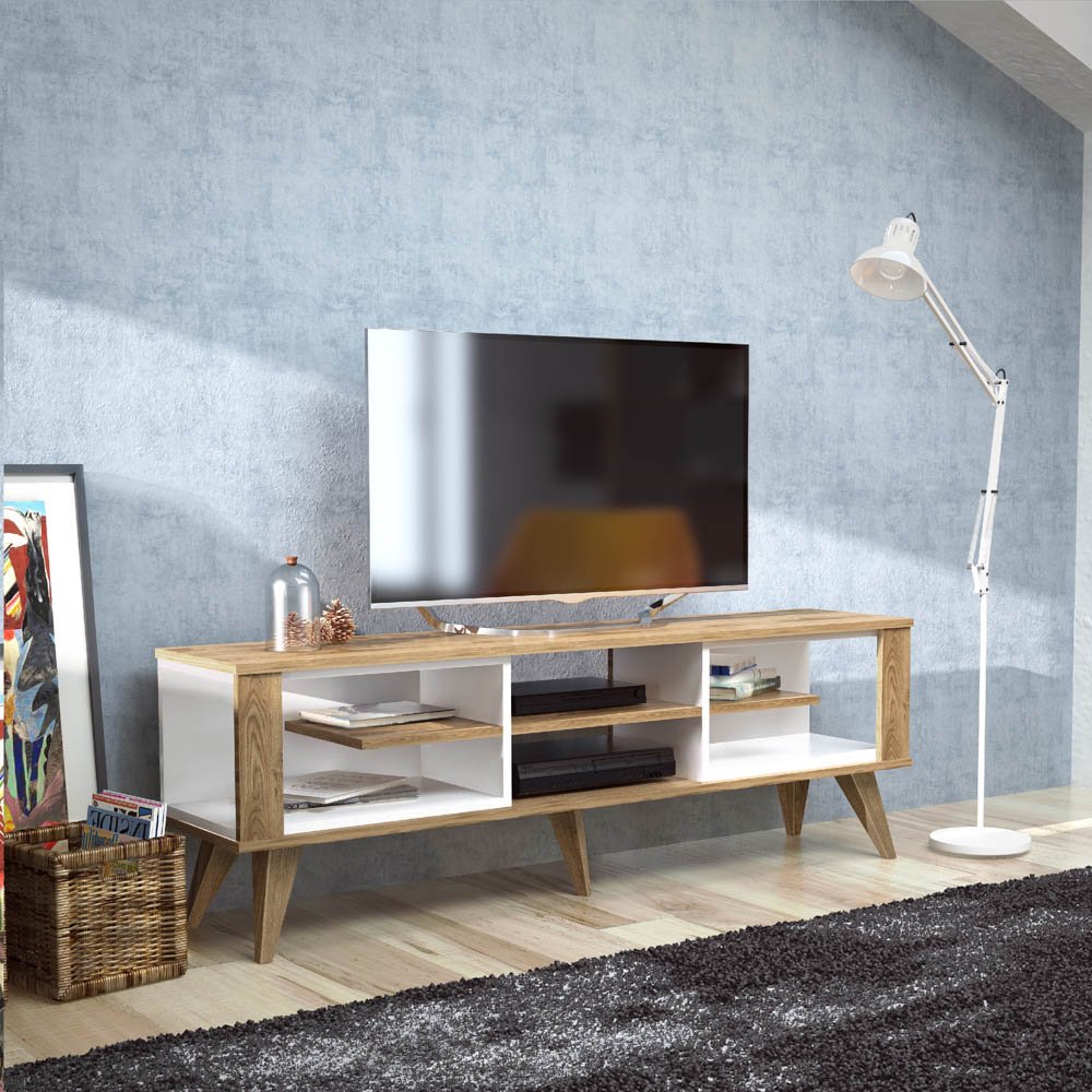 Decorotika Ionis 6 Shelf White and Oak TV Unit Image 5