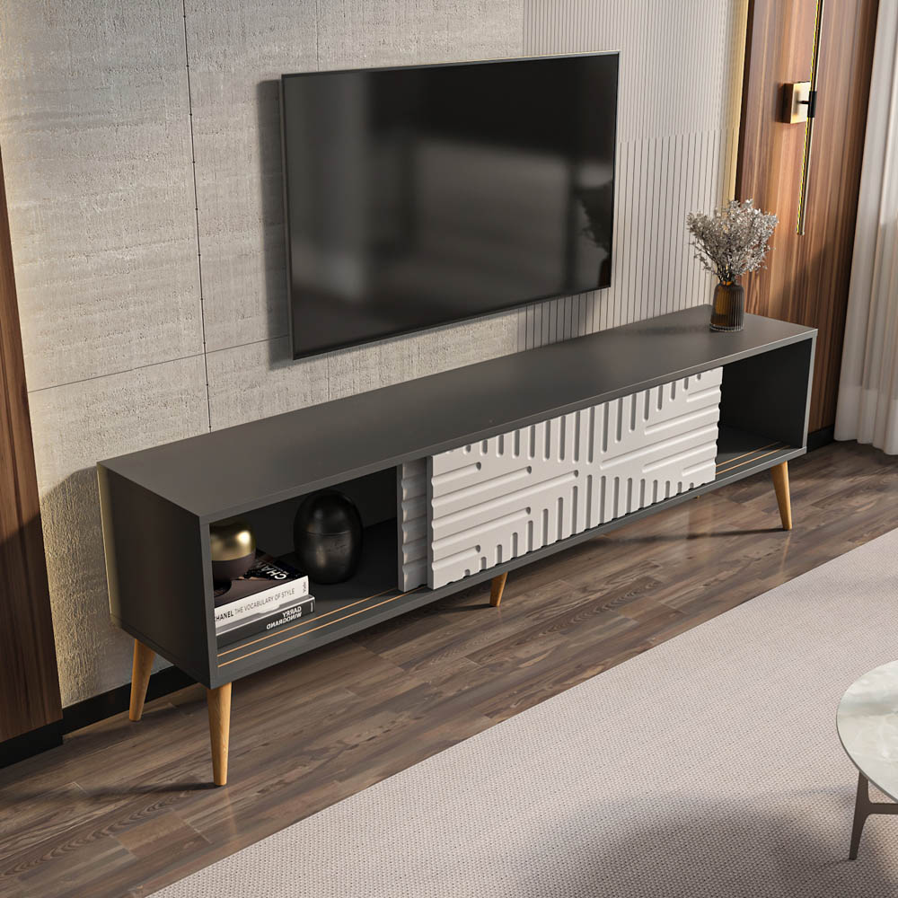 Decorotika Riso 2 Sliding Door Anthracite and White TV Unit Image 3