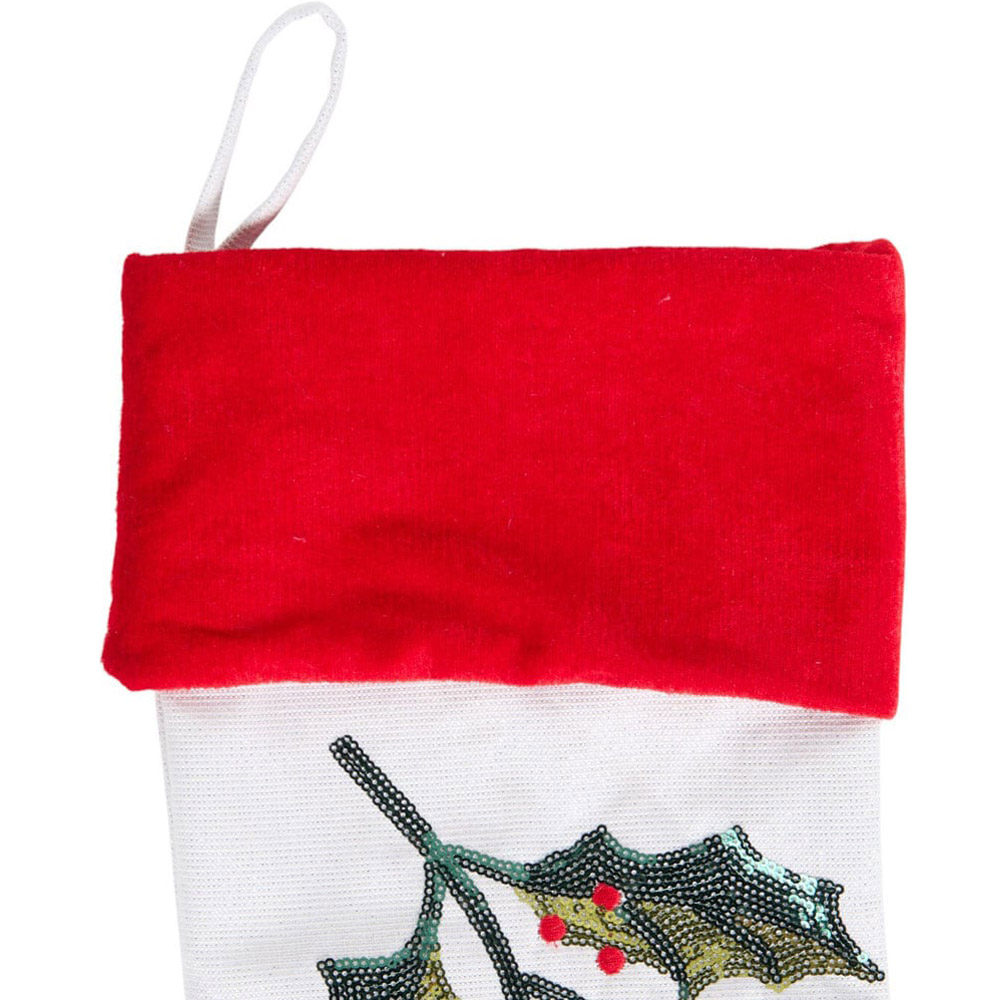 Sparkly Holly StockingWhite and Red Image 2
