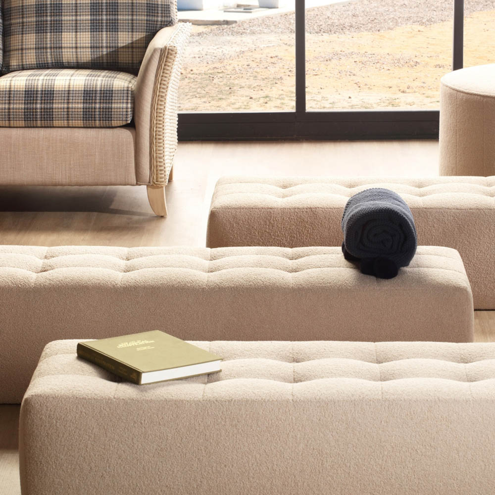 Desser Furniture Large Rectangular Latte Boucle Fabric Ottoman Image 6