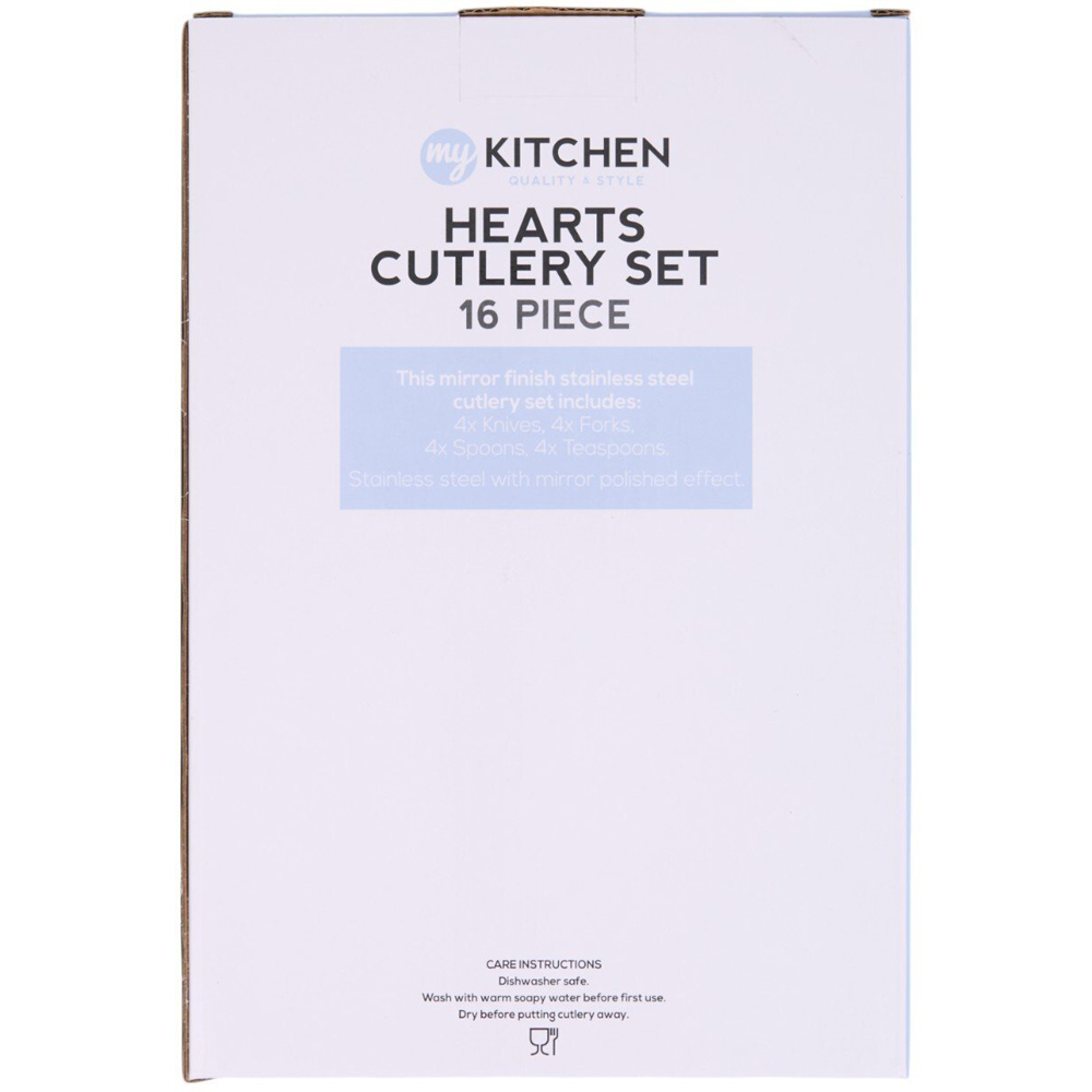 16 Piece Hearts Cutlery Set Silver Image 2