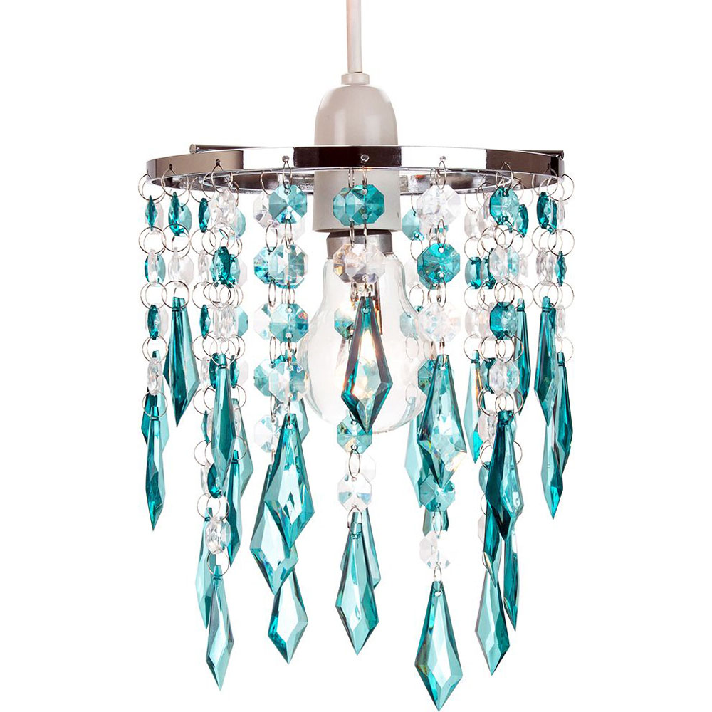 Happy Homewares Modern Waterfall Design Clear and Teal Acrylic Drops and Beads Pendant Shade Image 2