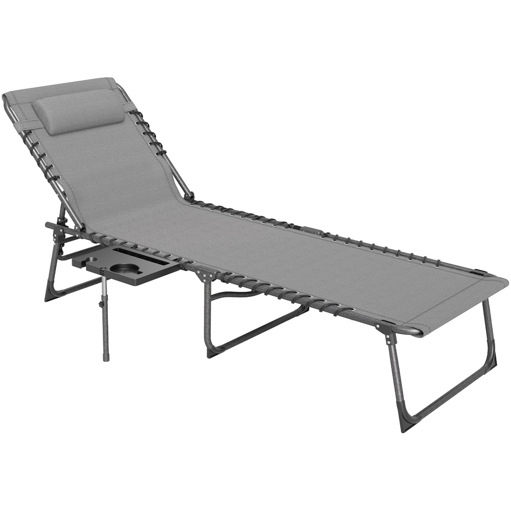 Outsunny Grey 5 Level Adjustable Folding Sun Lounger with Side Table Image 2