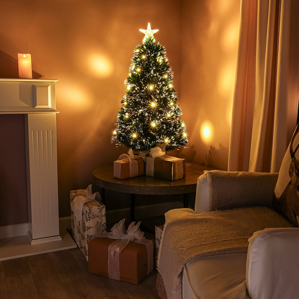 The Christmas Centre 40 Warm White LED Green Fibre Optic Artificial Xmas Tree 4ft Image 2