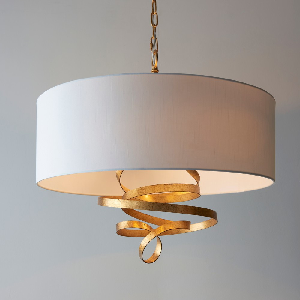 Merano Sanremo Gold Ivory Cotton Fabric 3 Light Pendant Ceiling Light Image 4