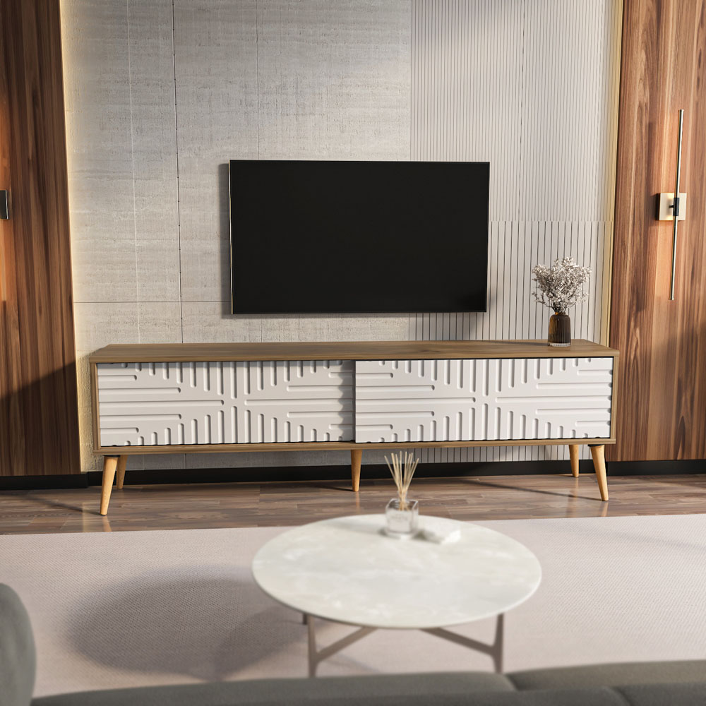 Decorotika Riso 2 Sliding Door Walnut and White TV Unit Image 6