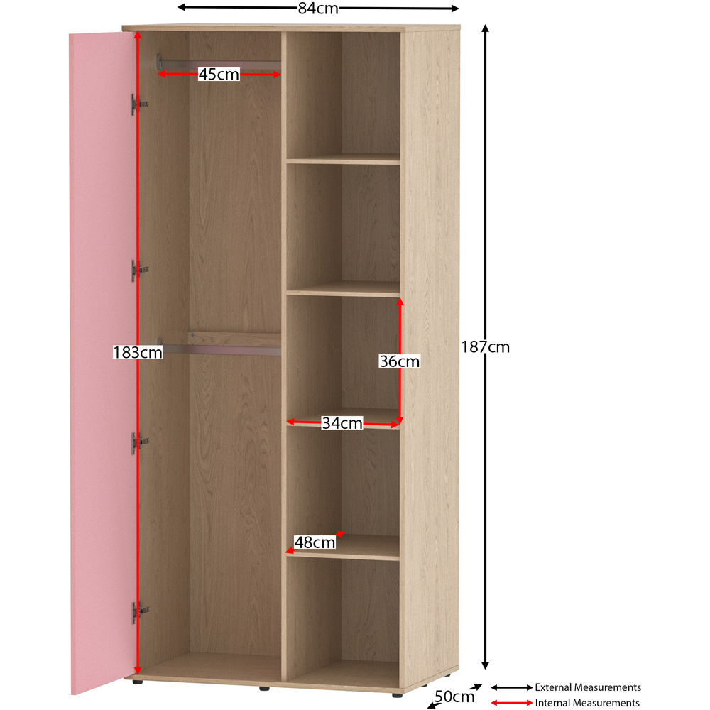 Junior Vida Neptune Single Door Pink and Oak Wardrobe Image 8