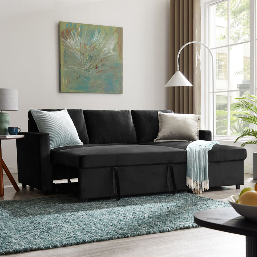 Home Detail Dorset Small Double Sleeper Black Velvet Pull Out Sofa Bed with Storage Image 9