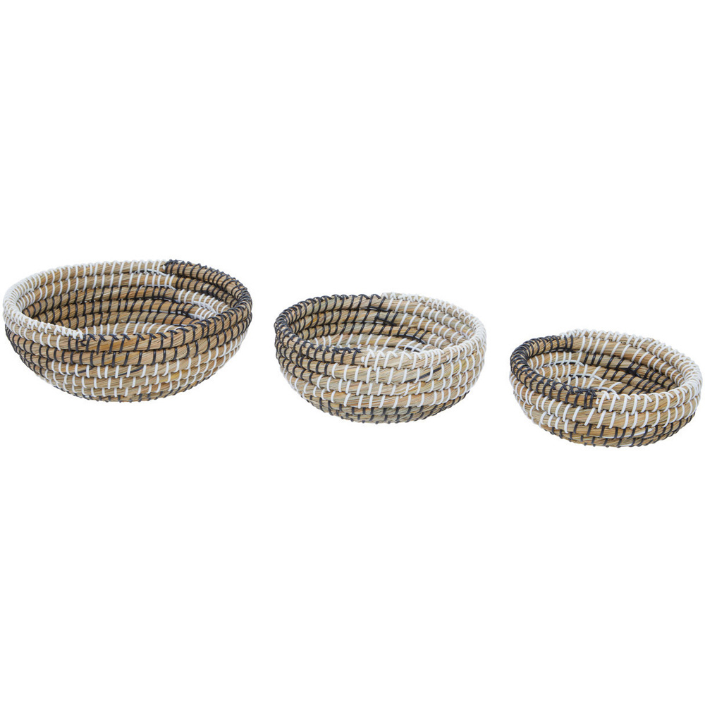 Premier Housewares White and Black Oval Straw Basket 3 Pack Image 3