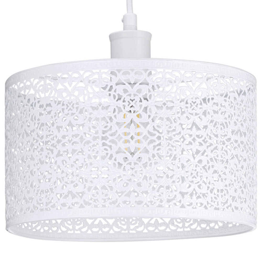 Happy Homewares Moroccan Style Ornate White Gloss Metal Pendant Shade Image 1