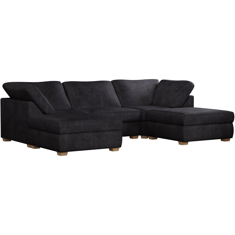 Nestle 5 Seater Ebony Plush Velvet Fixed Back U-Shape Sofa Image 3