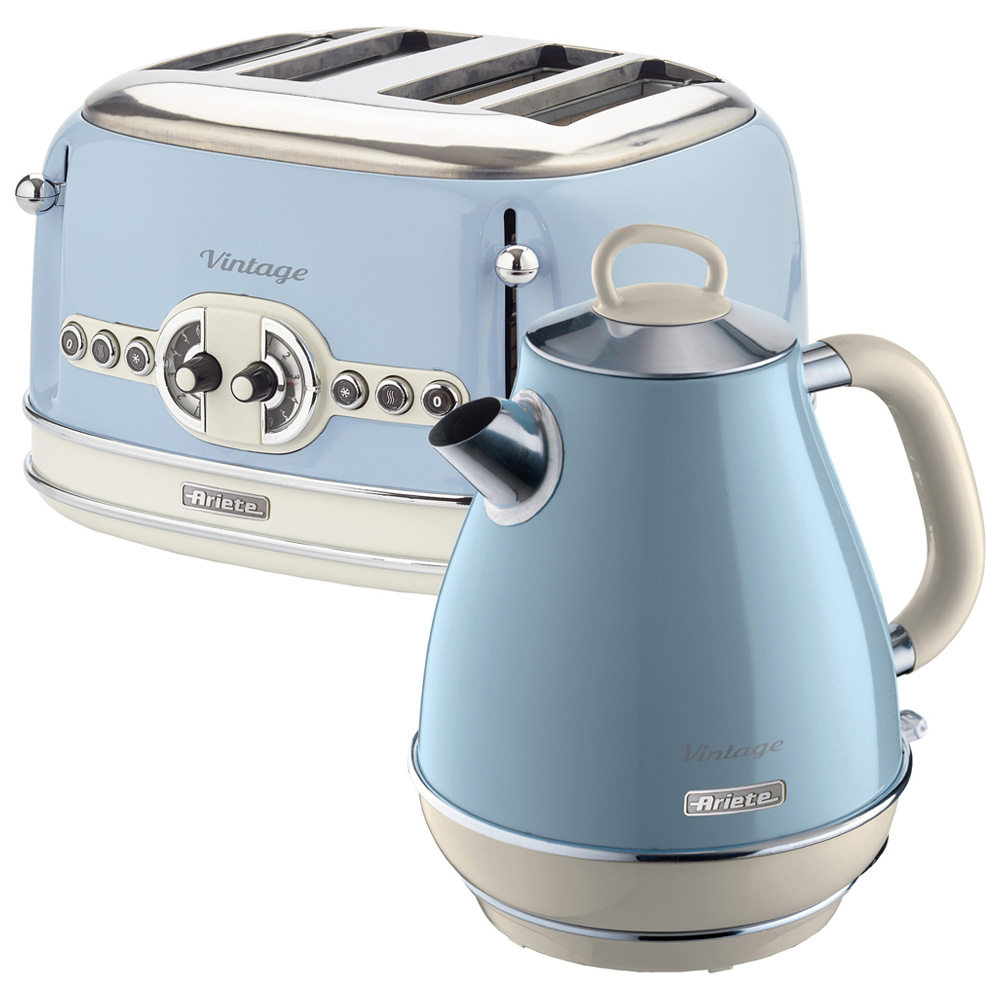 Ariete ARPK21 Vintage Blue 1.7L Jug Kettle and 4 Slice Toaster Image 1