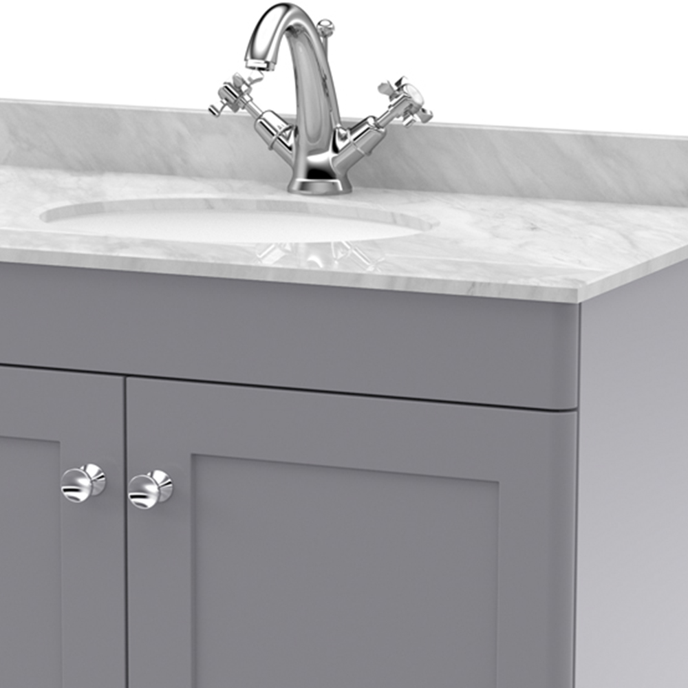 nuie Classique 2 Door Satin Grey Floor Standing Unit and 1 Tap Hole Marble Top Oval Basin 800mm Image 2